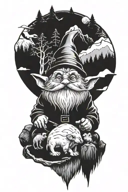 Mountain Forest Gnome With Animals