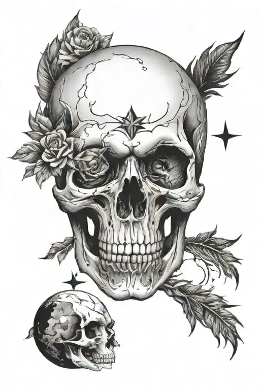 Skull With Wolf And Full Moon