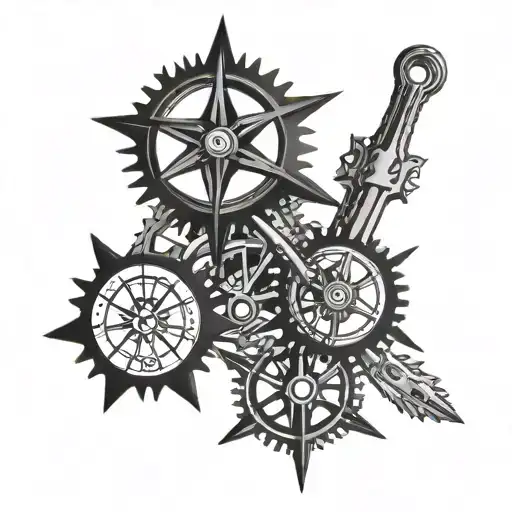 A Compass Rose With Motorcycle Gears As The Directional Points