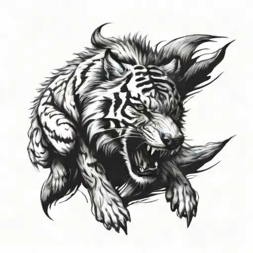 Tattoo Sketch Wolf Fight Tiger