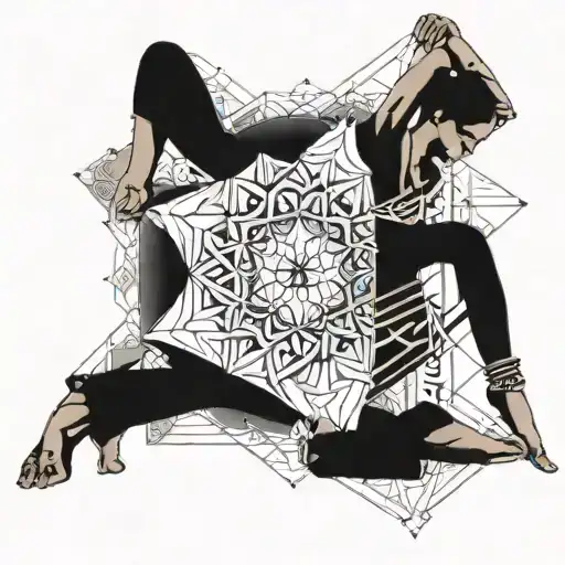 A Geometric Mandala Design Incorporating Elements Of Yoga Poses And Music Notes