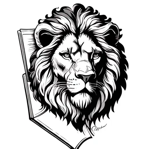 Lion Head Profile Holding A Book