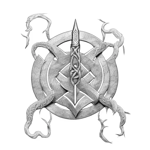 Thor Fight Agains Jormungand Celtic Style Shape Of An Axe