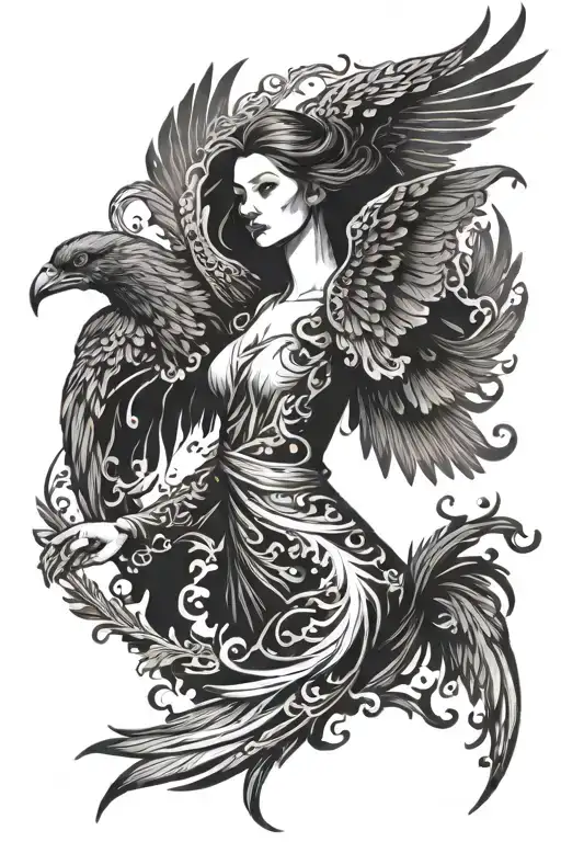 Girl - Phoenix With Outstretched Wings