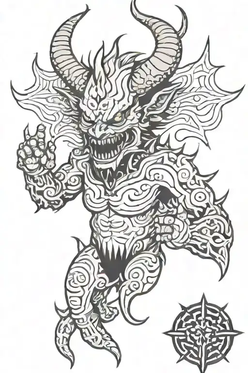 Black And White Samuir Demon Tattoo With Little Detailing