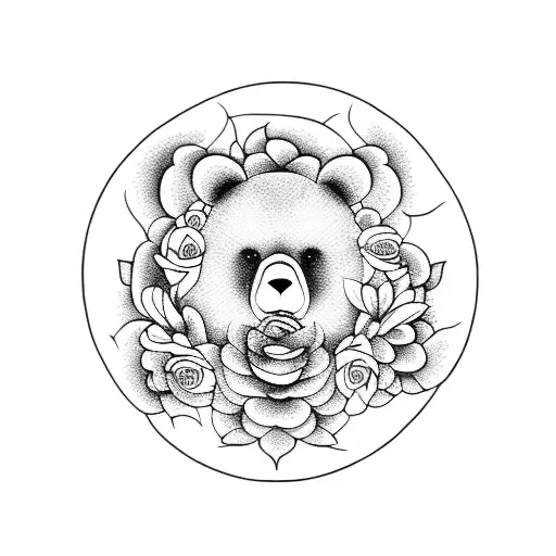 A Blackwork Tattoo Of A Dancing Bear Surrounded By Roses