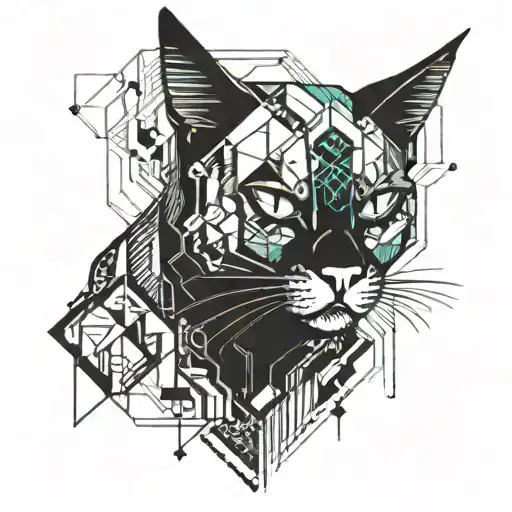 A Futuristic Cyberpunk Cat With Neon Accents And Geometric Shapes