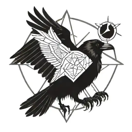A Geometric Design Featuring A Wiccan Pentagram And Elements Of A Crow And A Dog