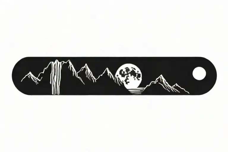 Mountain Range With Waterfall And Moon Surrounded
