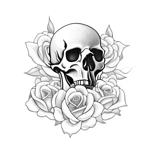 A Skull Surrounded By A Bed Of Roses With The Name Marwa Incorporated In A Unique Way
