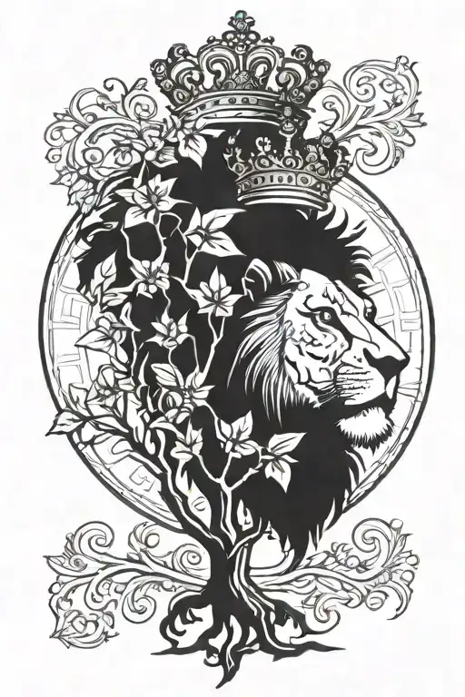 Lion With Crown And Cross In Tree Eye