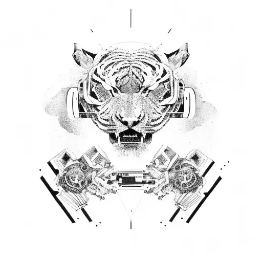 Robot Tiger With Rips And Machinery