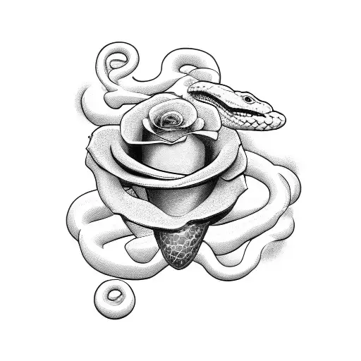 Snake With Rose Coining Out Of Mouth