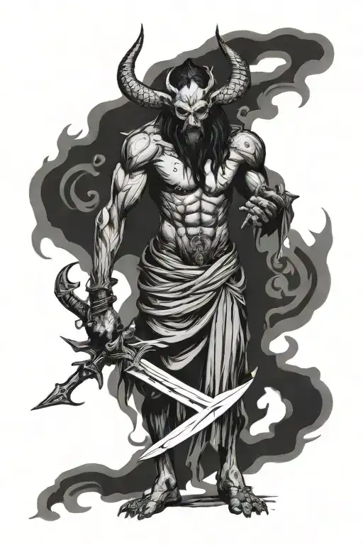 Demon Neshemiron In Full Growth With Swords In His Hands
