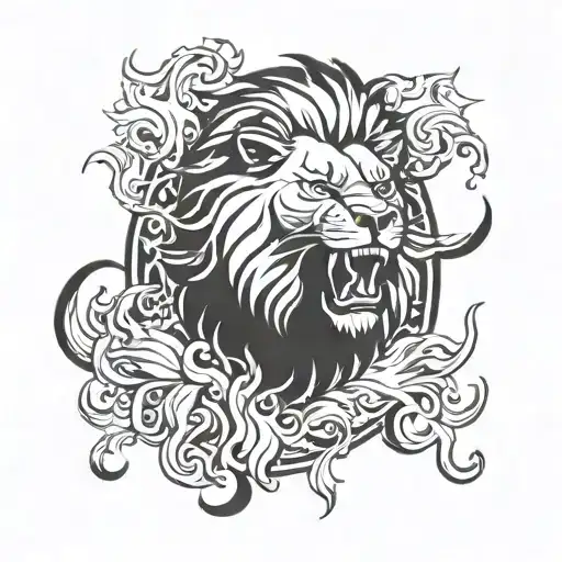 Lion And Flames Surrounding