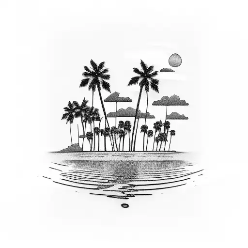 Road With Sunset Water And Palm Trees