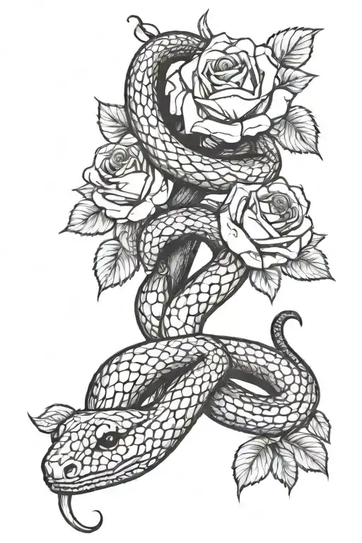 Snake And Roses Surrounding