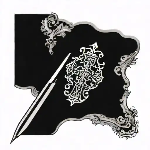 Cross Tattoo With A Holly Spirit And A Sword And A Sand Timer