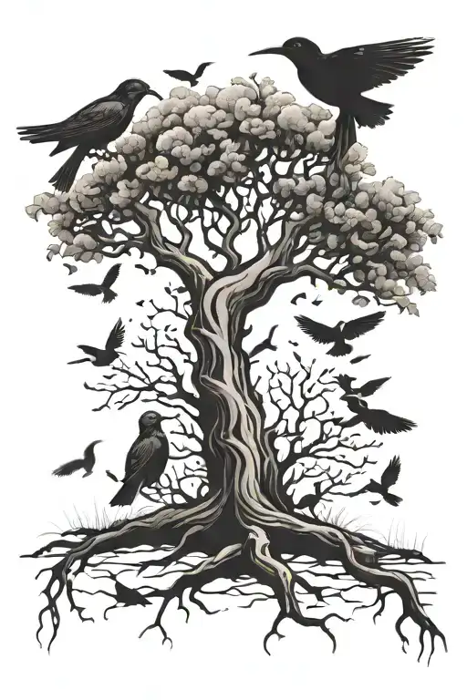 Posion Tree With Birds And 2 Dead Birds On The Ground