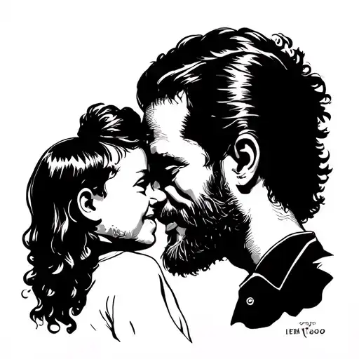 Father With His 2 Children Taken By The Hand