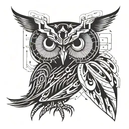 A Futuristic Cyborg Owl With Circuit Patterns And Binary Code Incorporated Into Its Feathers