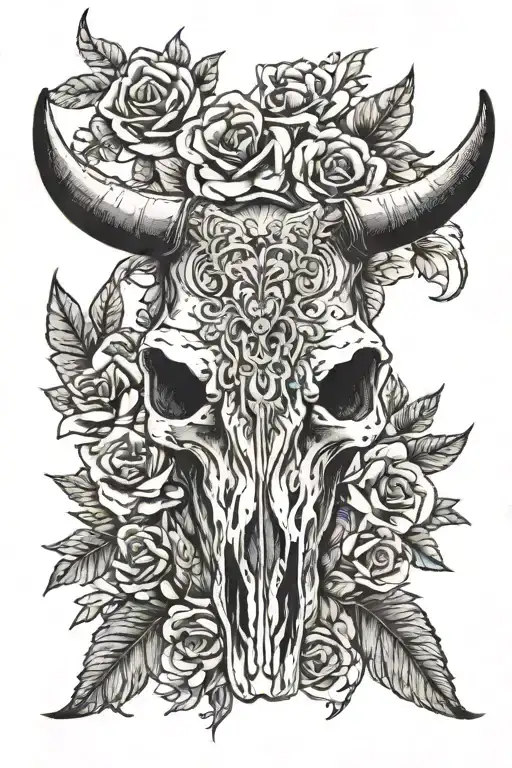 Longhorn Skull With Flowers Wrapped Around The Horns