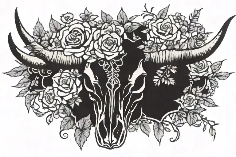 Longhorn Skull With Flowers Wrapped Around The Horns