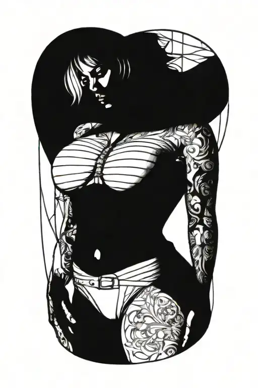 Sexy Woman In Bondage Underwear Standing Facing Left