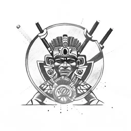 An Aztec Warrior With A Gym Dumbbell As A Weapon