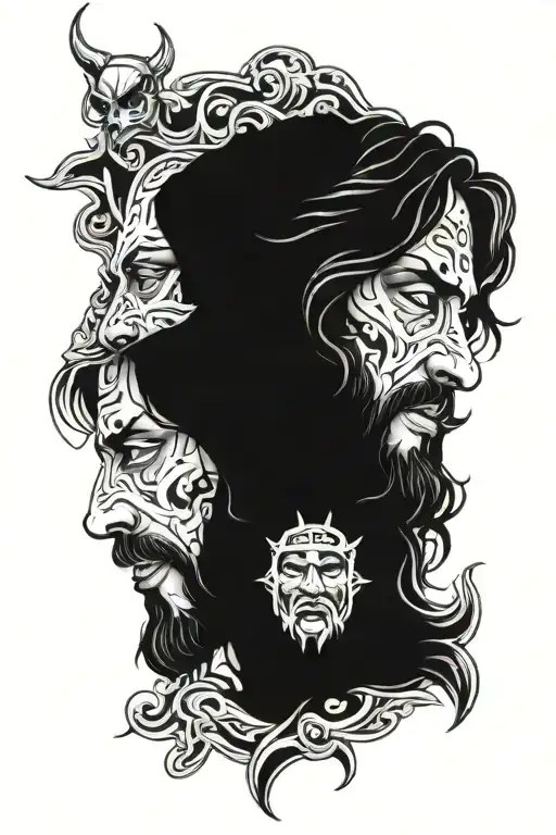 Half Face Of Jesus And Half Face Of Devil