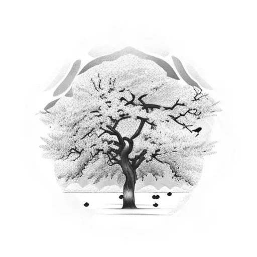 Nature And Cherry Tree Scene