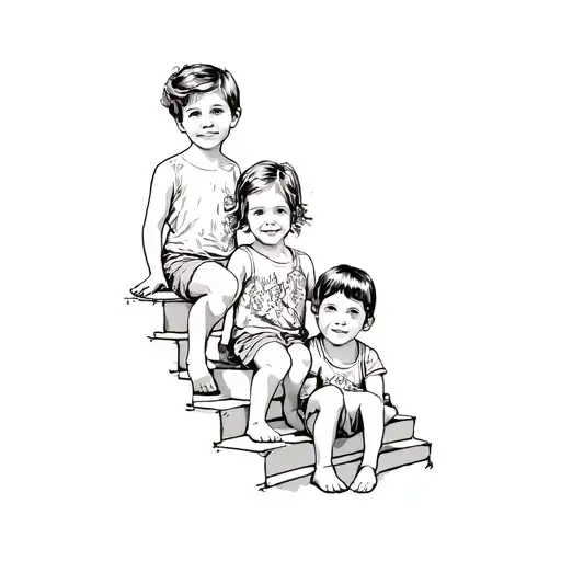 Three Children Sitting On Steps