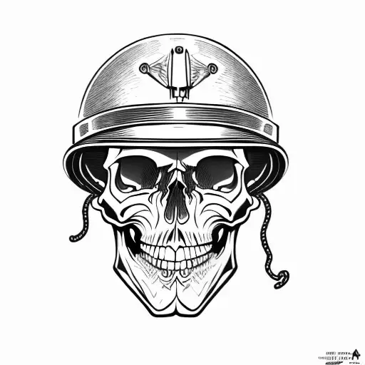 A Skull In A Military Helmet