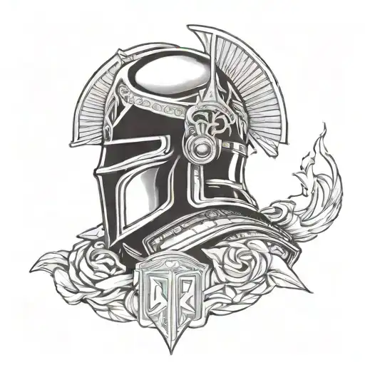 Create A Tattoo Of A Police Officer In Spartan Armor With Masonic Symbols Woven Into The Design