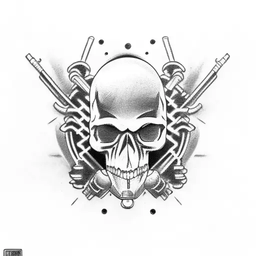 Motorcycle Engine With Skull Exhaust Pipes