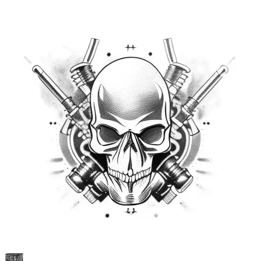 Motorcycle Engine With Skull Exhaust Pipes