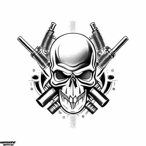 Motorcycle Engine With Skull Exhaust Pipes