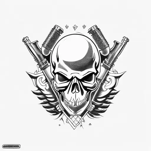 Motorcycle Engine With Skull Exhaust Pipes