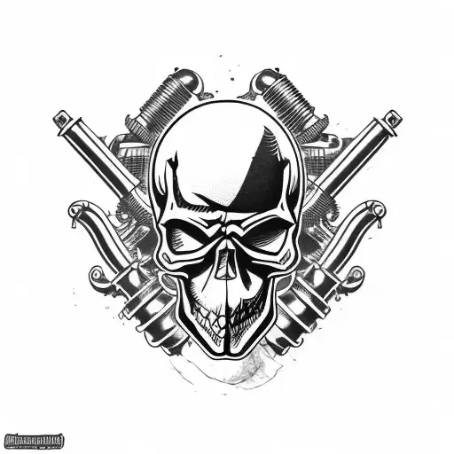 Motorcycle Engine With Skull Exhaust Pipes