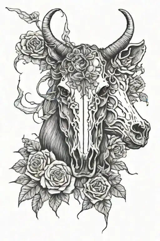 Horse And Cow Skull With Roses