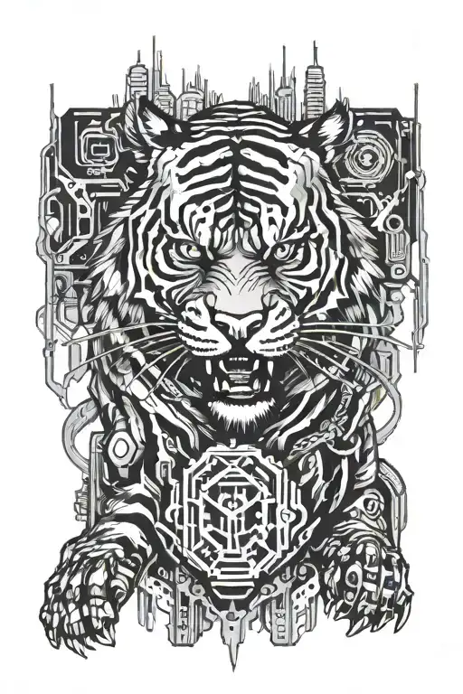 Cyberpunk With Tiger Surrounded