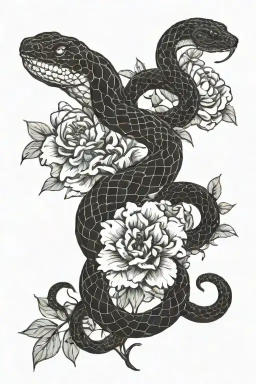Dark Snake With Flowers