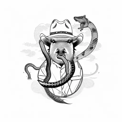 Cowboy Capybara Riding A Snake