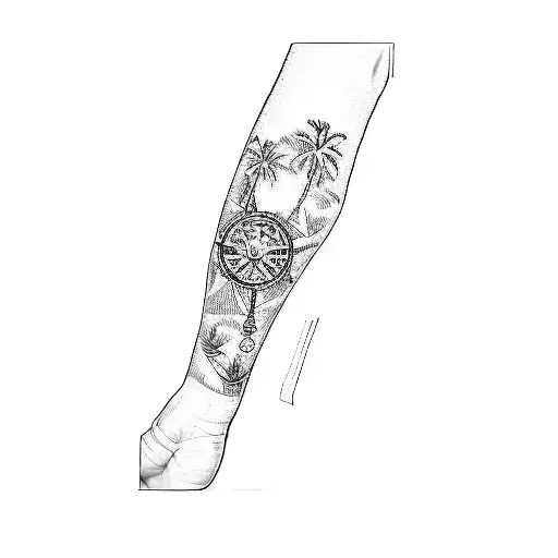 A Compass And Palm Trees