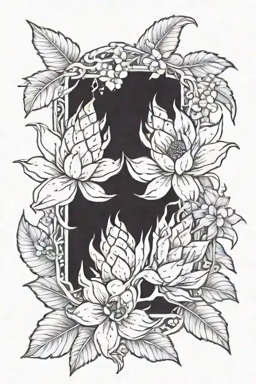 Dragonfruit Plant Intertwined With Dragon Head And Plumeria Flowers