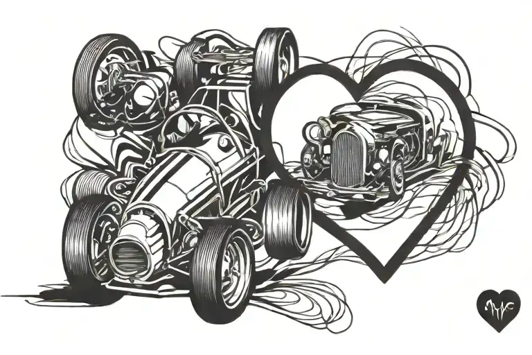 Racecar And Heart Beat Line