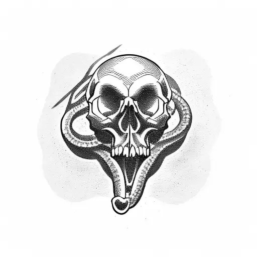 Skull With Jaw Open And Knife Stabbing Into The Eyes Socket And Snake Around The Skull