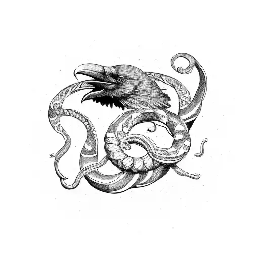 Celestial Serpent Coiled Around A Raven