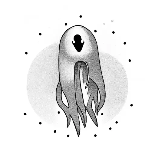 A Sad Ghost With A Knife Through It In Cartoon Style