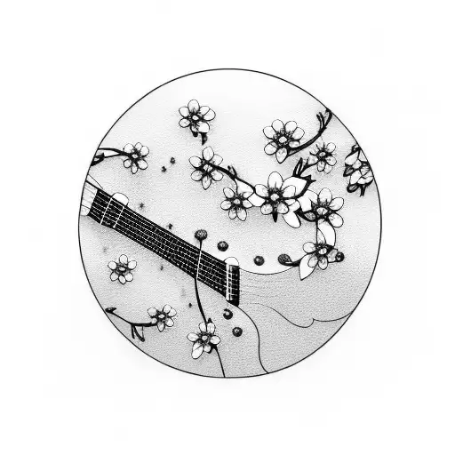 Guitar With Cherry Blossoms And Stars